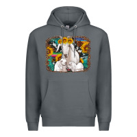Rock goat family with sunflowers western serape turquoise background Premium Hoodie - Artiststas