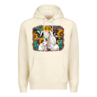 Sandshell goat family with sunflowers western serape turquoise background Premium Hoodie - Artiststas
