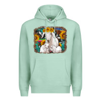 Seafoam goat family with sunflowers western serape turquoise background Premium Hoodie - Artiststas