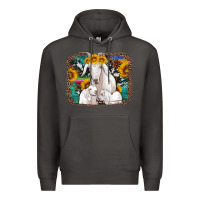 Smoke goat family with sunflowers western serape turquoise background Premium Hoodie - Artiststas