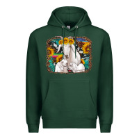 Sports Green goat family with sunflowers western serape turquoise background Premium Hoodie - Artiststas