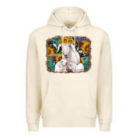 Tofu goat family with sunflowers western serape turquoise background Premium Hoodie - Artiststas