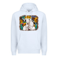 White goat family with sunflowers western serape turquoise background Premium Hoodie - Artiststas