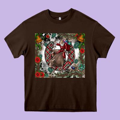 Rodeo Santa Heavy Core Tee Designed By Cowhidedigitalart