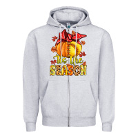 Heather Grey tis the season fall softball Zipper Hoodie - MaliasSmallBusiness