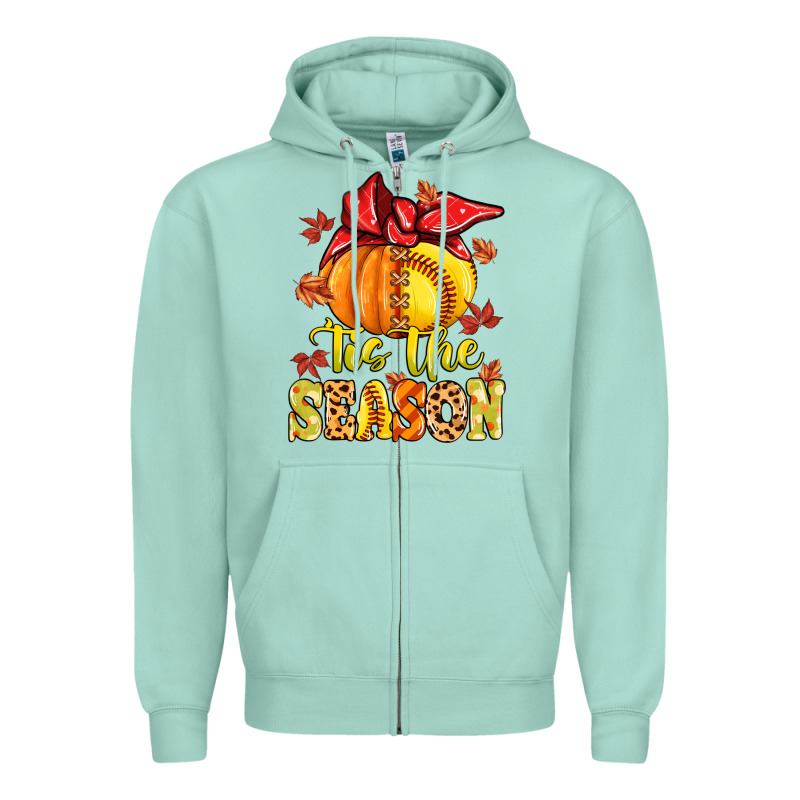 Tis The Season Fall Softball Zipper Hoodie by MaliasSmallBusiness | Teevron