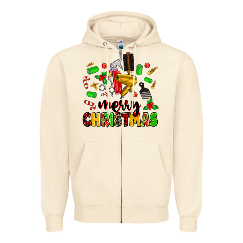 Merry Christmas Hair Zipper Hoodie by MaliasSmallBusiness | Teevron