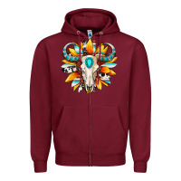 Burgundy Western bull skull sunflower Zipper Hoodie - MaliasSmallBusiness