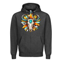 Charcoal Heather Western bull skull sunflower Zipper Hoodie - MaliasSmallBusiness