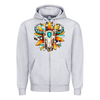 Heather Grey Western bull skull sunflower Zipper Hoodie - MaliasSmallBusiness