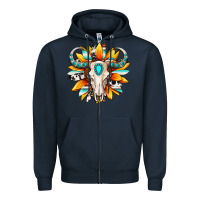 Navy Western bull skull sunflower Zipper Hoodie - MaliasSmallBusiness