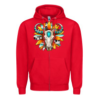 Red Western bull skull sunflower Zipper Hoodie - MaliasSmallBusiness