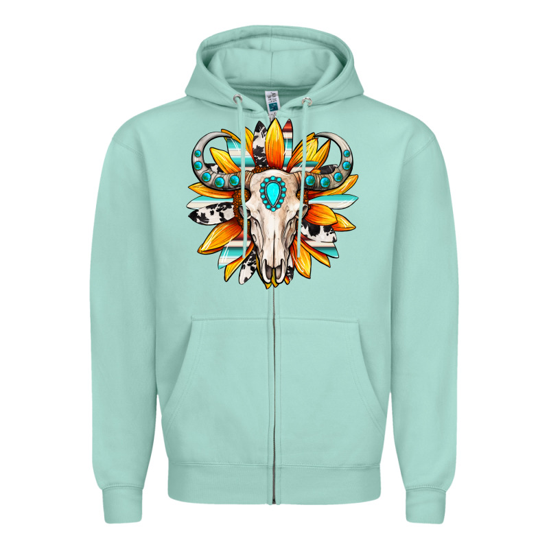 Western Bull Skull Sunflower Zipper Hoodie by MaliasSmallBusiness | Teevron