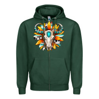 Sports Green Western bull skull sunflower Zipper Hoodie - MaliasSmallBusiness