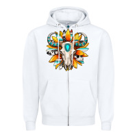 White Western bull skull sunflower Zipper Hoodie - MaliasSmallBusiness