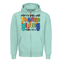 Seafoam enter his gates with thanksgiving psalm 100 4 Zipper Hoodie - MaliasSmallBusiness