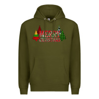 Army Green merry christmas glitter plaid trees Premium Hoodie - AdoDesignShop
