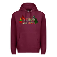 Burgundy merry christmas glitter plaid trees Premium Hoodie - AdoDesignShop