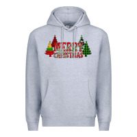 Heather Grey merry christmas glitter plaid trees Premium Hoodie - AdoDesignShop