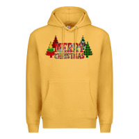 Mustard merry christmas glitter plaid trees Premium Hoodie - AdoDesignShop