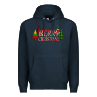 Navy merry christmas glitter plaid trees Premium Hoodie - AdoDesignShop