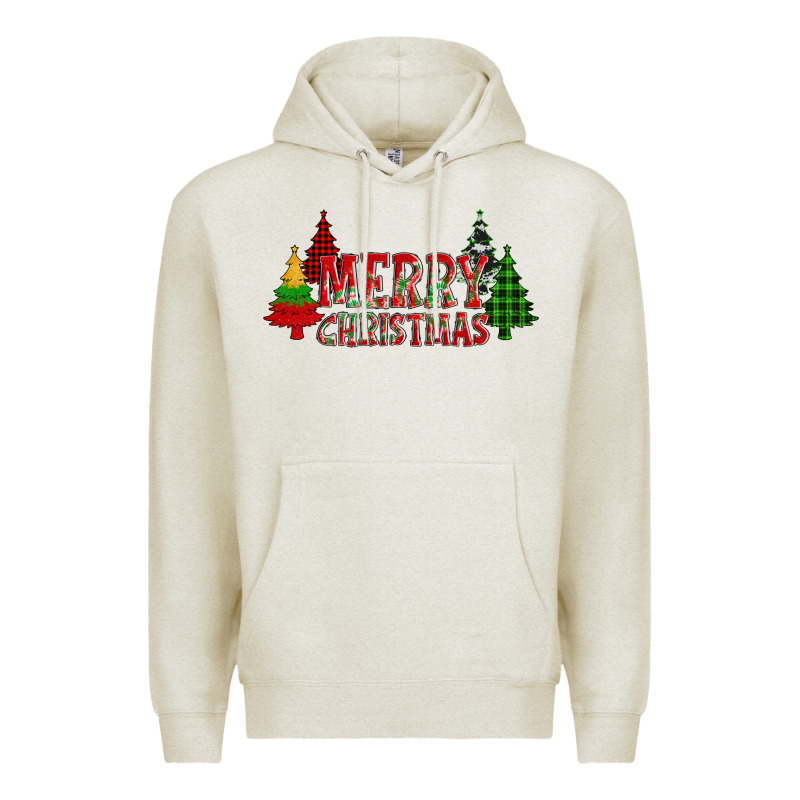 Merry Christmas Glitter Plaid Trees Premium Hoodie by AdoDesignShop | Teevron