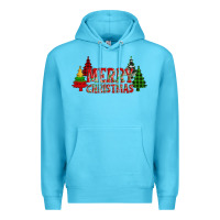 Ocean Blue merry christmas glitter plaid trees Premium Hoodie - AdoDesignShop