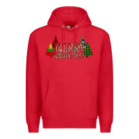 Red merry christmas glitter plaid trees Premium Hoodie - AdoDesignShop