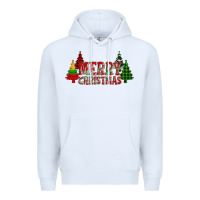 White merry christmas glitter plaid trees Premium Hoodie - AdoDesignShop