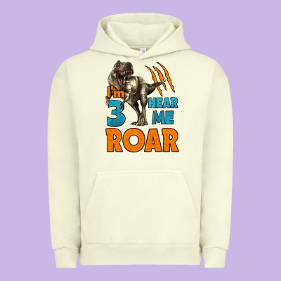 I'm Three Hear Me Roar Dinosaur Birthday Urban Hoodie Designed By Lillyallendesigns