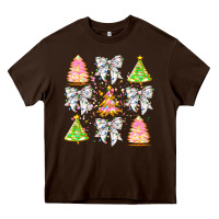 Chocolate Brown Christmas Trees And Bow Heavy Core Tee - CowhideDigitalArt