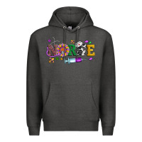 Charcoal Heather mardi gras nurse leopard cowhide glitter Premium Hoodie - Artiststas