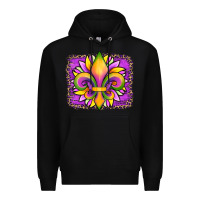 Black mardi gras fleur de lis sunflower leopard Premium Hoodie - Artiststas