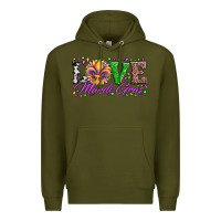 Army Green love mardi gras fleur de lis sunflower leopard and beads Premium Hoodie - Artiststas