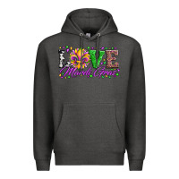 Charcoal Heather love mardi gras fleur de lis sunflower leopard and beads Premium Hoodie - Artiststas