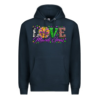 Navy love mardi gras fleur de lis sunflower leopard and beads Premium Hoodie - Artiststas