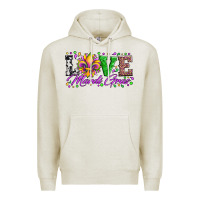 Oatmeal Heather love mardi gras fleur de lis sunflower leopard and beads Premium Hoodie - Artiststas