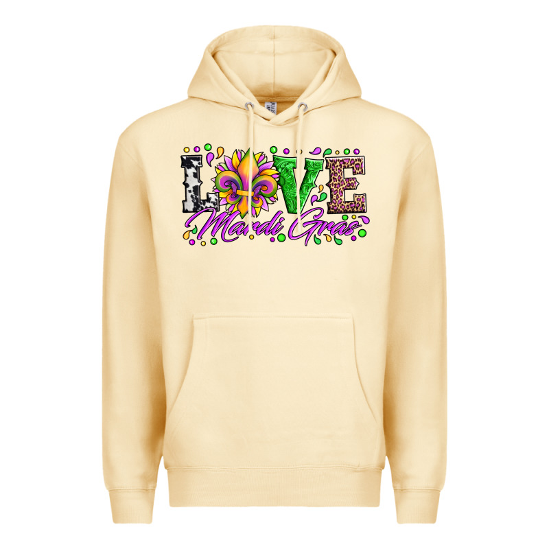 Love Mardi Gras Fleur De Lis Sunflower Leopard And Beads Premium Hoodie by Artiststas | Teevron