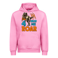 Fuchsia Pink i'm four hear me roar dinosaur birthday Urban Hoodie - LillyAllenDesigns