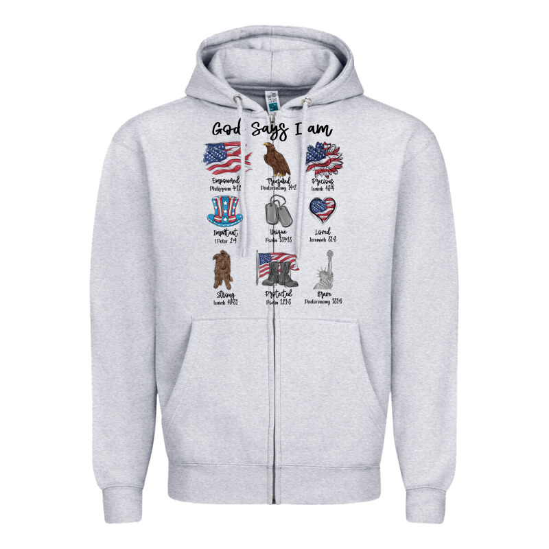 God Says I Am Zipper Hoodie by MaliasSmallBusiness | Teevron