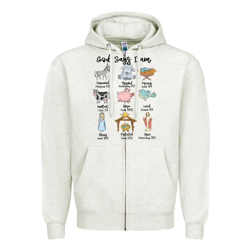God Says I Am Zipper Hoodie by MaliasSmallBusiness | Teevron