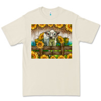Bone Western Charolais Heifer With Sunflowers Premium Tee - LillyAllenDesigns
