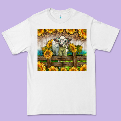 Western Charolais Heifer With Sunflowers Premium Tee Designed By Lillyallendesigns