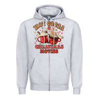 Heather Grey hot cocoa and christmas movies Zipper Hoodie - MaliasSmallBusiness
