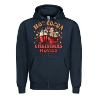 Navy hot cocoa and christmas movies Zipper Hoodie - MaliasSmallBusiness