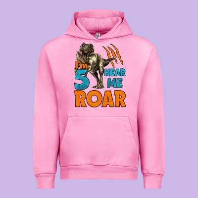 I'm Five Hear Me Roar Dinosaur Birthday Urban Hoodie Designed By Lillyallendesigns
