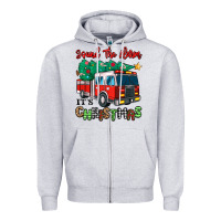 Heather Grey sound the alarm its christmas fire truck Zipper Hoodie - MaliasSmallBusiness