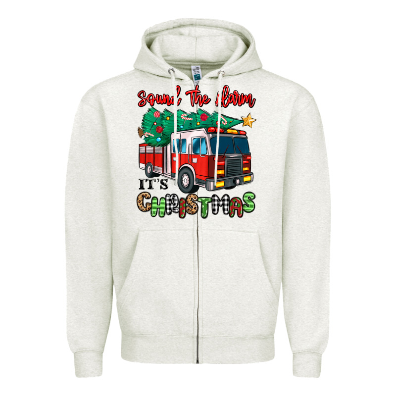 Sound The Alarm Its Christmas Fire Truck Zipper Hoodie by MaliasSmallBusiness | Teevron