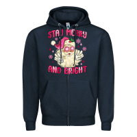 Navy stay merry and bright Zipper Hoodie - MaliasSmallBusiness