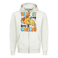 Oatmeal Heather take it easy keep it cheesy Zipper Hoodie - MaliasSmallBusiness